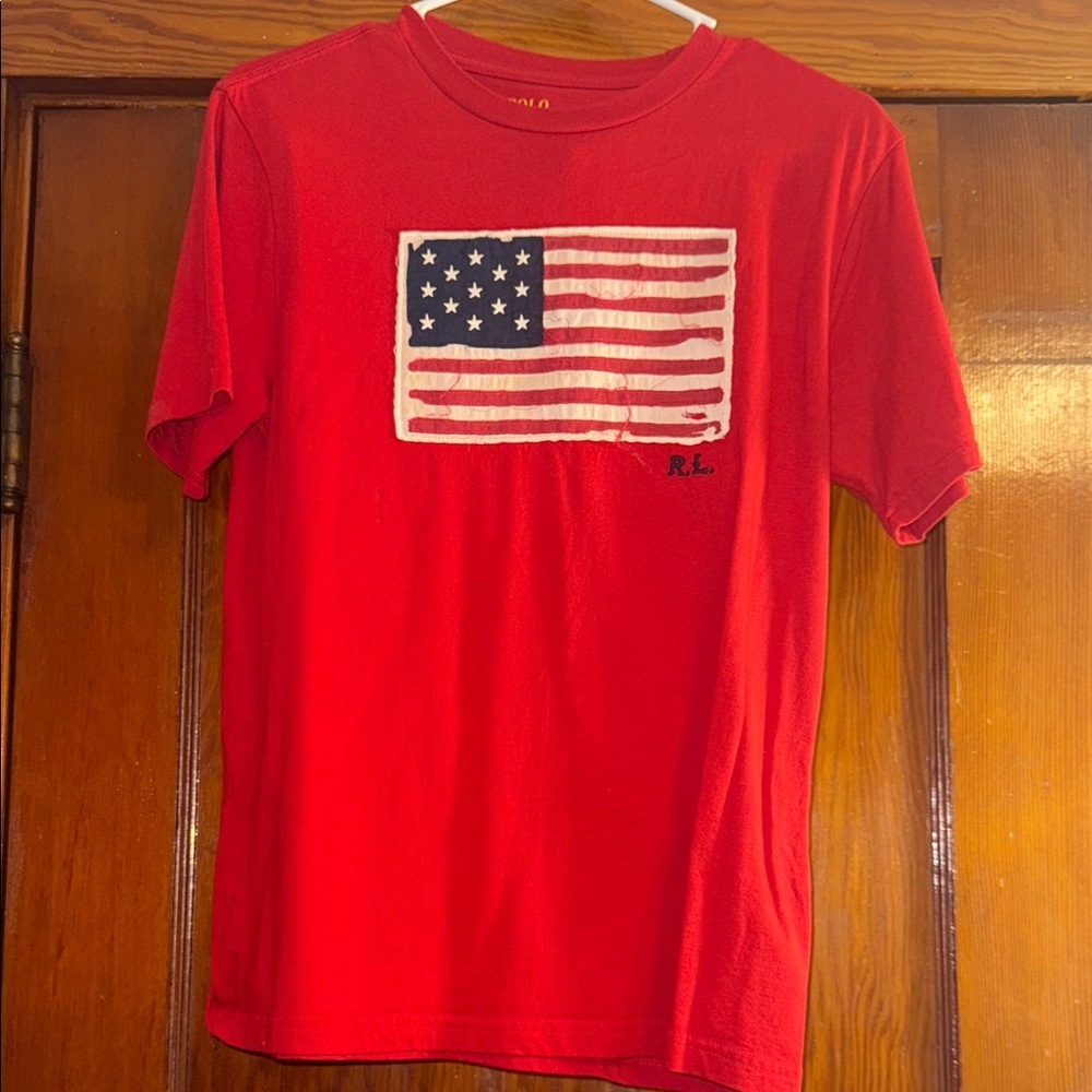 Polo by Ralph Lauren Red Kids Short Sleeve Tee with American Flag